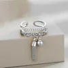 Band Rings Link Chain Tassel Ring Zirconia med Spike Pendant Charm Finger Ring for Women J230817