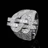 New Hip-Hop US-Dollar-Symbol Herrenring Gold Elektroplieren Kupfer eingelegtes Zirkon Trend HipHop Ring