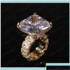 Anelli di banda Europa e America Yellow Gold Plasso Bling Ice Out Big Diamond Cz Stone per bei gioielli Z209S DR1GP Delivery Delivery Delivery Dhivp