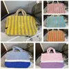 Classic straw designer triangle handbag beach tote bag women men knitting letter shopping bags canvas leather handbag summer shoulder bags stripes woven bag