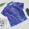 Mäns casual skjortor lavendel blå marmor fantasy violet abstraktion strand skjorta hawaiian trendiga blusar män tryckt plus storlek