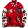 Women's Jackets High Street Baseball Men Patchwork Furry Hand Letter Embroidery Varsity Jacket Harajuku Casual Loose Red Coat Streetwear 230816