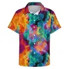 Мужские повседневные рубашки акварели неоновая краска Рубашка абстрактная арт Принт Hawaii Man Cool Blouses с коротким рукавом графический топ 3xl 4xl