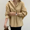 Nieuwe mode dames herfst solide kleur poloshirt losse Koreaanse blouse met lange mouwen