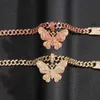 Personality Crystal Butterfly Anklets for Women Shining Luxury Full Rhinestones Cuban Link Chain Anklet Bracelet TOP Hop Jewelry 230719