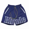 Shorts Heren Rhude Designer korte heren Zomer Mid Was Polyester Sneldrogend Trekkoord Strandkleding Losse sport Grijze shorts voor mannen en vrouwen Hoge kwaliteit EU-maat