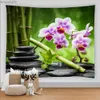 Gobeliny zielone bambusowe dekoracje ogrodowe gobeliny 3D Zen Stone Butterfly Orchid ściana wiszące w tle domowym tkaninę salon wystrój astetyczny R230817