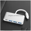 USB HUBS 4 i 1 navadapter USB-C Type-C 3,1 till 4-port USB3.0 HD RJ45 Ethernet Network Type C Adapters för Book Other Digital Drop Del DHIB6