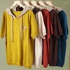 Hoodies voor dames gebreide hoodie vrouwelijk groot formaat zomer Koreaanse versie van modeliteratuur retro spelling kleur kleur losse t-shirt tops