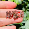 Charms 5pcs Bling Pray Hand Amen Word Charm For Women Bracelet Making Zirconia Pave Religious Pendant Necklace Handcraft Jewelry Supply