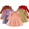 Vestidos de niñas para niñas para bebés vestidos sólidos princesa princesa alta otoño otoño de invierno malla disfraz de mosca de mangas largas vestidos niños r230816