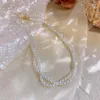 Choker Doppelschicht Perlen Schlüsselbeutel Kette Frauen Vintage Halskette Großhandel