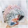 Headbands Creative Knot Pearls For Women Girls Handmade Wide Solid Gauze Fabric Twist Hairband Bezel Hair Hoop Hairs Accessories Drop Dhsj5