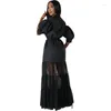 Ethnic Clothing African Dresses For Women 2023 Summer Elegant Patchwork Outfits Ladies Party Club Robe Black White Mesh Shirt Maxi Dress