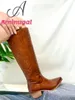 Boots Dropship Cowboy Cowgirls Western Boots White Knee High Boots Women Big Size 41 Comfy Walking Stacked Heeled Vintage Shoes 230816