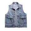 Women's Vests Lady Vest Coat Stylish Sleeveless Lapel Casual Streetwear Jacket With Patch Pockets Loose Fit Ripped For Trendy