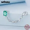 Charm WOSTU 925 Sterling Silver 1 Piece Chain Earrings Green Rectangular Zircon Double Hole Ear Stud for Wowem Gift Fine Jewelry 230817