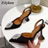 New Autumn Design Silk Women Pumps Crystal Strange Style High Heels Comfortable Party Wedding Bride Shoes 230807