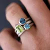 Кольца группы Boho 4pcs/Set Luxury Blue Crystal Rings для женщин мода мода желтый золото свадебные ювелирные аксессуары Подарки Женщины Обещание Кольцо J230817