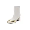 Зимние колене короткие ботинки Женские дизайнерские дизайнерские блок-блок высокой каблуки патентная кожаная замша кожаная партия свадебная мода роскошная платформа Lady Ygn48-J368-4