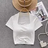女性用Tシャツセクシーな半袖正方形の首のスリムブラウスエレガントな韓国ファッションクロップシャツ夏の女性服