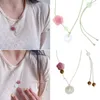 Hangende kettingen 2023 Niche zelfgemaakte nationale trend kralen Lucky All-matched roze bloemen ketting retro wax touw