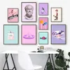 Nordic abstract canvas schilderen snoepje koekje lippen kleur bloem poster lippenstift pistool muur kunst lollies prints foto's meisje slaapkamer home decor wo6