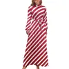 Casual Dresses Christmas Dress Long Sleeve Glitter Stripped Print Elegant Maxi High Neck Korean Fashion Mönster Beach Gift