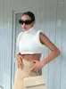 Damestanks Sexy Black Wit Turtleneck breien Crop Tank Tops Women Summer Casual Y2K Party Club Streetwear Splitte Mouwloze vesten