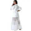 Ethnic Clothing African Dresses For Women 2023 Summer Elegant Patchwork Outfits Ladies Party Club Robe Black White Mesh Shirt Maxi Dress