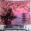 Tapestries Japan Pink Cherry Blossoms Tapestry Mount Fuji Wall Hangende oude tempel Gedrukte maanlandschap Lake Home Decoratie R230817