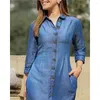 Basic Casual Dresses Casual Dresses 2023 Autumn Women Long Sleeve Maxi Denim Dress Fashion Button Down Shirt Femme Turn-down Collar Lady Wear O5R9