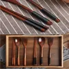 Chopsticks 3Pcs/Set Wooden Tableware Spoons Fork Set Portable Korean Table Dinner Wood Long Handle Soup Spoon Kitchen Utens