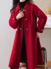 Damesgeuljagen herfst winter mode rood losse wol melanges vrouwen wollen jas jas 2023 elegante lange mouw afslaan kraag