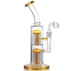 Tubo de água de vidro grosso de 10 polegadas Árvore de braço duplo Perc Bong Bubblers Heady Recycler Oil Dab Rigs para fumar com 14mm Banger