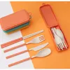 Dinnerware Sets Chopstick Lunch Straw Wheat Knife With Tableware Cutlery Fork Travel Foldable Accessories Box Spoon Portable Set