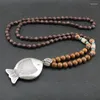 Pendant Necklaces Retro National Style Wood Beads Bodhi Peace Buckle Long Sweater Chain Men's And Women's Buddhist Necklace Wit