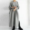 Casual Dresses 2023 Beautiful Fashion Solid Color Long Dress Round Neck Sleeve Elegance Vestidos Women Office Lady