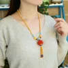 Pendant Necklaces Fine Yellow Natural Stone Necklace Roasted Blue Red Ball Tassel Lucky For Women Girl Sweater Chain Jewelry