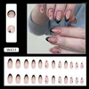 False Nails Press On 24Pcs Medium Almond Fake Black France Cool Style With Gold Glitter Powder For Women Girls Teens