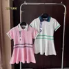 Designer babykläder högkvalitativ enkelbröst flickaklänning storlek 110-150 cm korta ärmar barn kjol baby sommar lapel klänning juni12