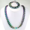 Hänghalsband rostfritt stål Miami trottoarkant Rainbow Cuban Link Chain Armband Halsband Set för män 11 ​​~ 16mm Bredd 230816