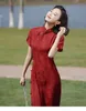 Etniska kläder 2023 Kvinnor Red Cheongsam Förbättrad vintage aftonklänning Slim-fit kortärmad elegant blommig lång qipao s till xxl