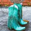 Boots Cowgirls Cowboy For Women Fringe Love Pattern Chunky Heels Pointed Toe Western Slip On Shoes Female plus size 45 230817