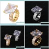 Anelli di banda Europa e America Yellow Gold Plasso Bling Ice Out Big Diamond Cz Stone per bei gioielli Z209S DR1GP Delivery Delivery Delivery Dhivp