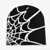 Beanieskull Caps Y2k Gothic Spider Mönster Wool Akryl Sticked Hat Women Beanie Winter Warme Beanies Grunge Hip Hop Casual Skullies Outdoor Cap 230816