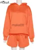 Women's Two Piece Pants FQLWL Orange Casual Matching Sets Womens Two 2 Piece Sets Sweatsuits For Womens Long Sleeve Hooded Top Outfits Baggy Shorts Sets J230816