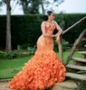 2023 August Aso Ebi Orange Mermaid Prom Dress Beaded Crystals Evening Formal Party Second Reception Birthday Engagement Gowns Dresses Robe De Soiree ZJ095