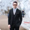 Męskie garnitury zimowe palenie brązowe klasyczne tweed szeroko szczytowe lapel Slim Fit Terno Masculino Costume Homme 3piece