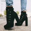 Boots 2021 Женские стая-квадратные каблуки на лодыжке сапоги женская осенняя шнурка для шнуровки